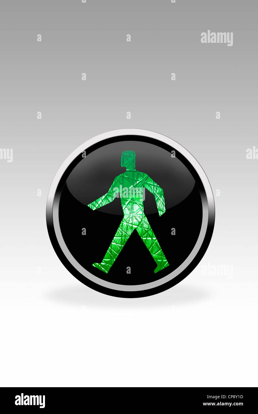 Black button showing walk signal, close up Stock Photo - Alamy