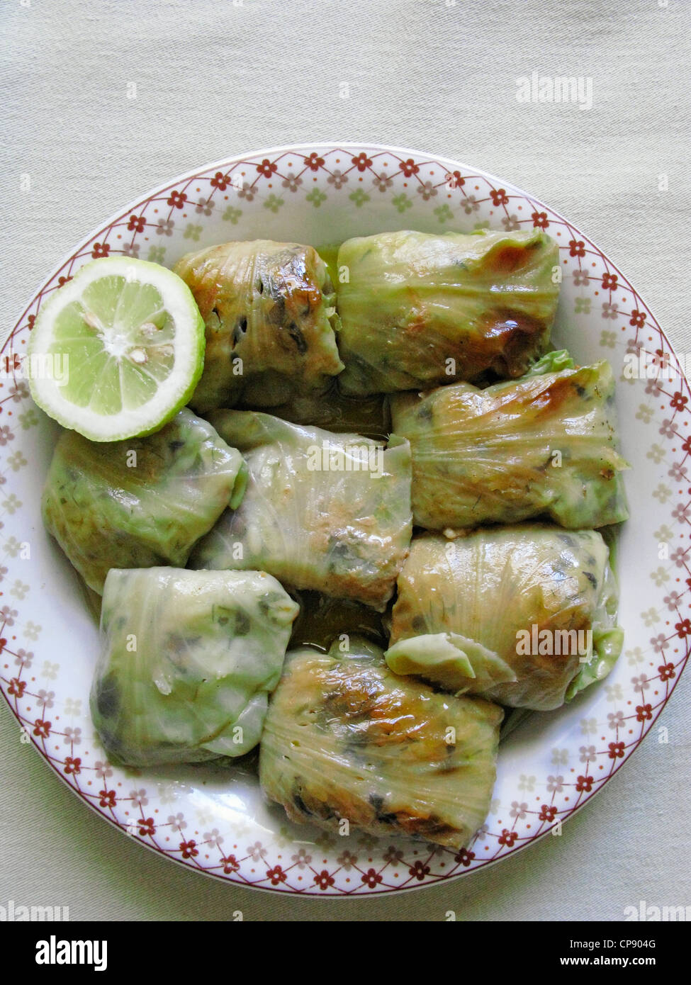 Greek Cuisine. Stuffed Cabbage Leaves Dolma Stock Photo