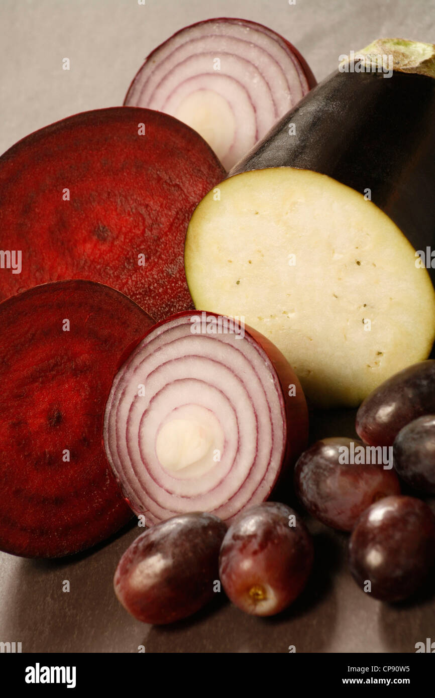 Dark  red purple skinned vegetables foods Stock Photo