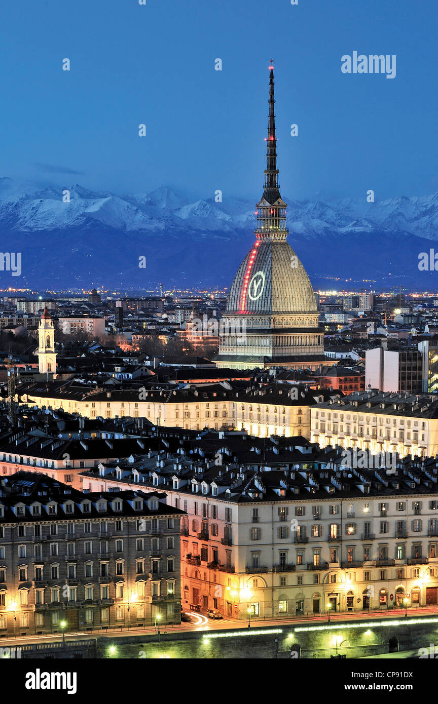 Europe Italy Piedmont Turin Panorama with Mole Antonelliana Stock Photo