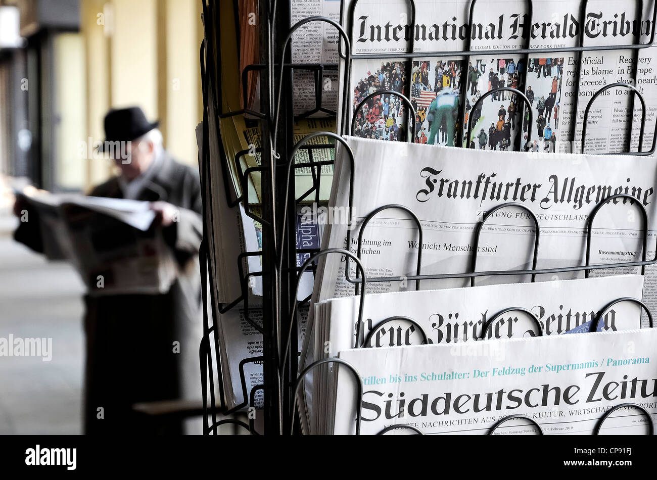 Europe Italy, Piedmont Turin, a shrine of international newspapers and magazines under the arcades of Piazza Carlo Felice Stock Photo