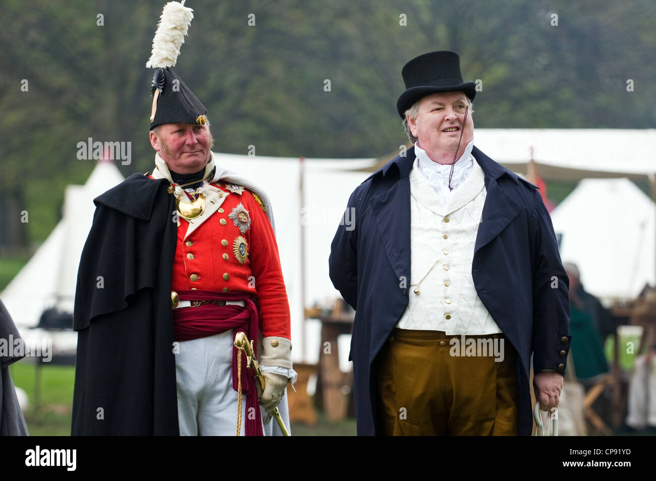 High ranking officer and civilian dressed in period costume from the Napoleonic war at a re-enactment society day Stock Photo