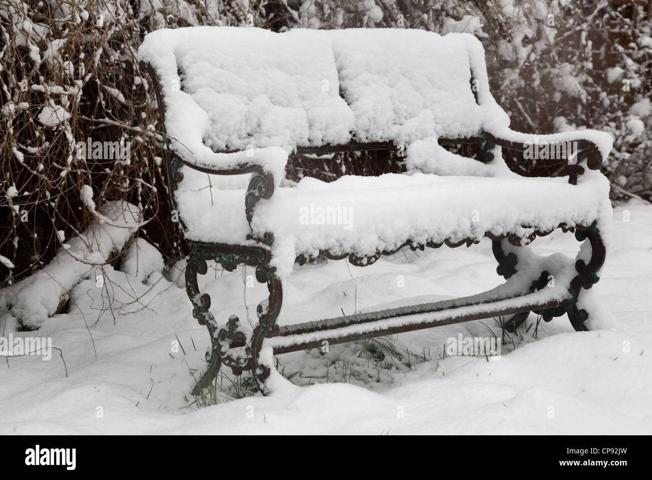 Bench covered in snow Stock Photo