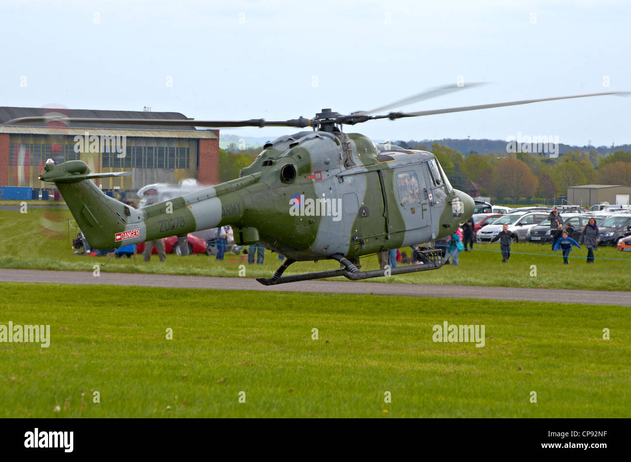 RAF Westland Lynx helicopter hovering as it comes in to land at Abingdon Airshow 2012. Stock Photo