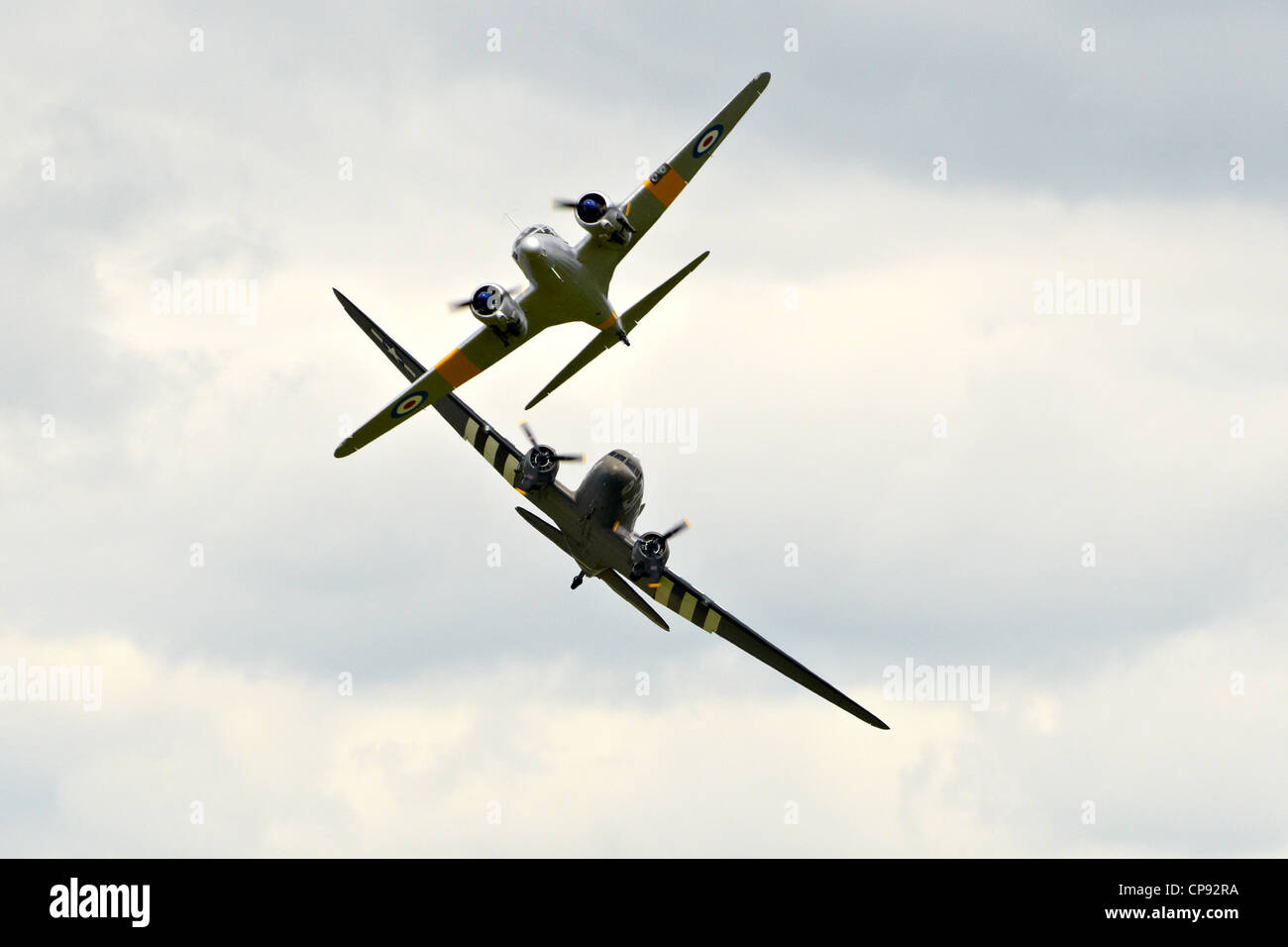Douglas DC3 Dakota  (C-47 Skytrain) from D-Day in WW2 at Abingdon Airshow 2012 displaying with an Avro Anson Stock Photo