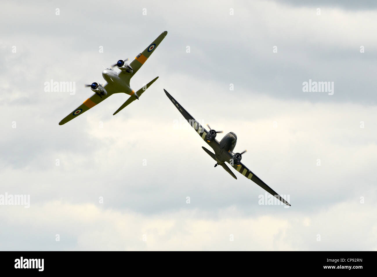 Douglas DC3 Dakota  (C-47 Skytrain) from D-Day in WW2 at Abingdon Airshow 2012 displaying with an Avro Anson Stock Photo