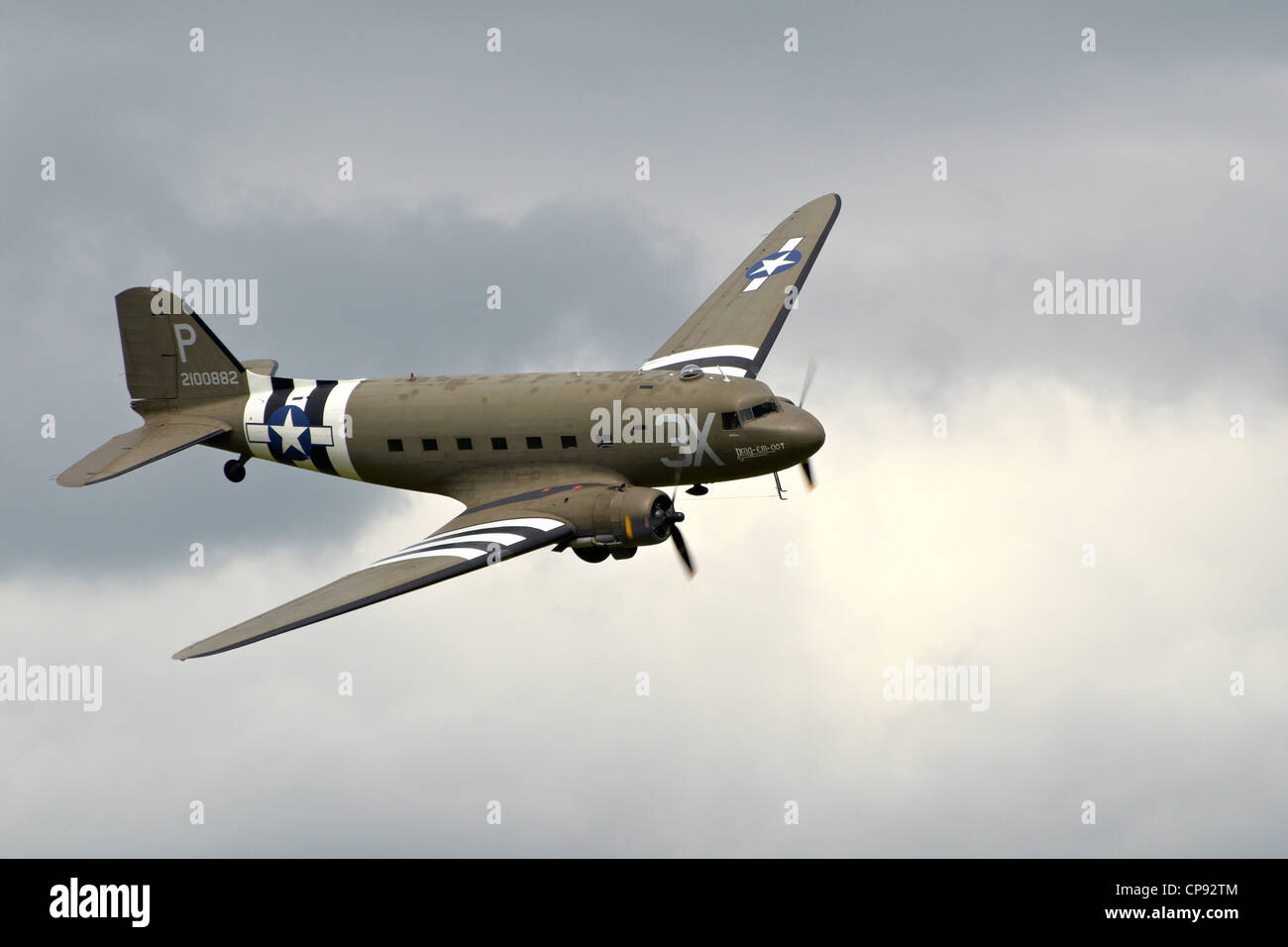 Douglas DC3 Dakota  (C-47 Skytrain) from D-Day in WW2 at Abingdon Airshow 2012. Stock Photo