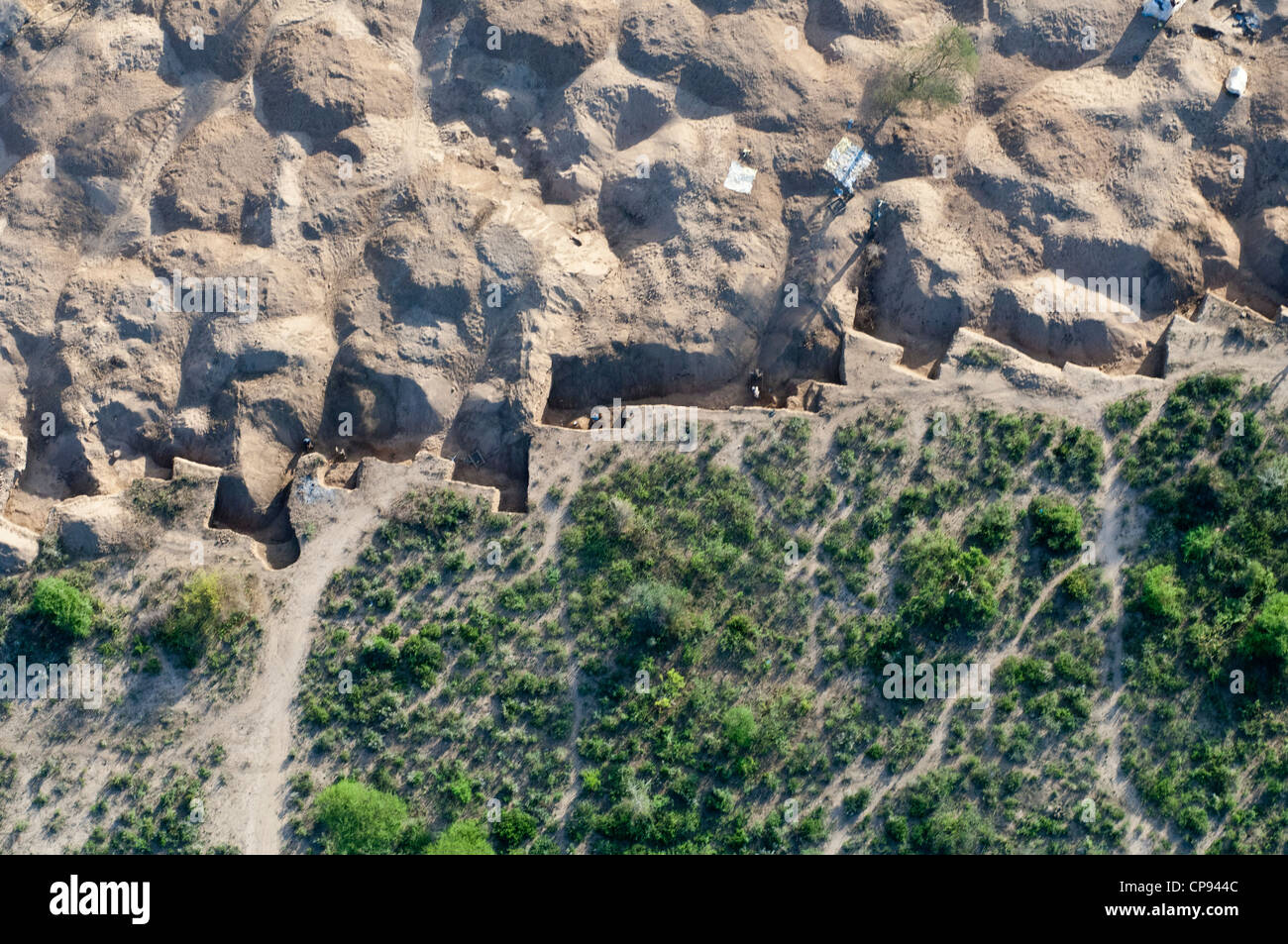 Small scale open pit gemstone mining in Merelani, aerial view, Arusha region, Tanzania Stock Photo