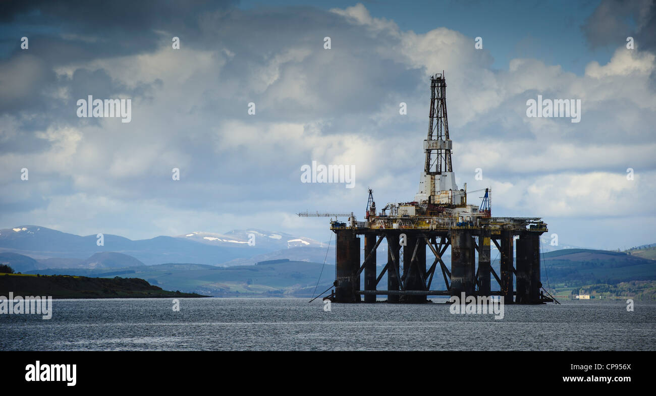Oil rig at anchor in deep water in the Cromarty Firth, Scotland Stock Photo