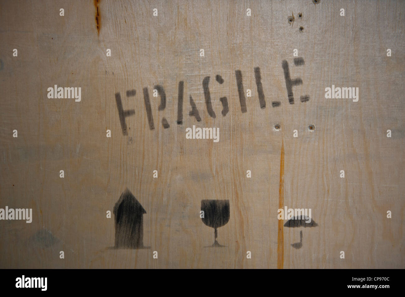 Fragile wooden packaging box crate Stock Photo