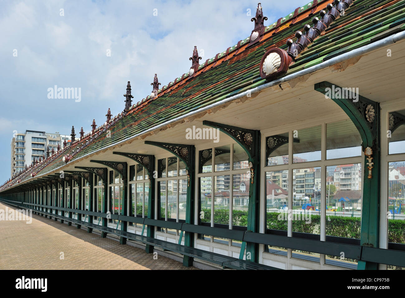 The Paravang, a windbreak dating from the Belle Epoque at the seaside resort Blankenberge along the North Sea coast, Belgium Stock Photo