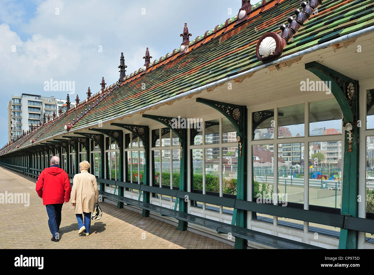The Paravang, a windbreak dating from the Belle Epoque at the seaside resort Blankenberge along the North Sea coast, Belgium Stock Photo