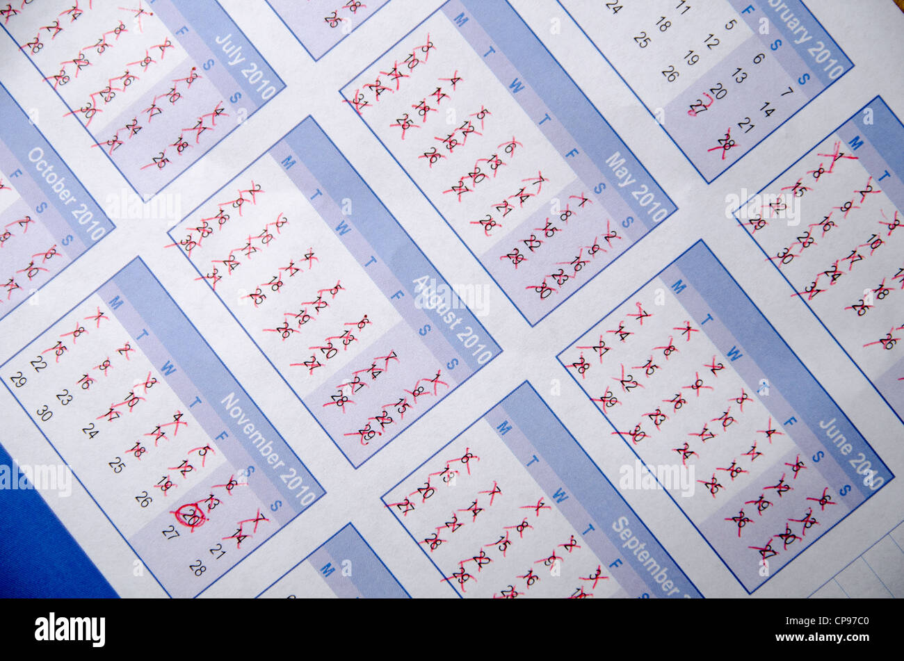 calendar with crossed off days Stock Photo - Alamy