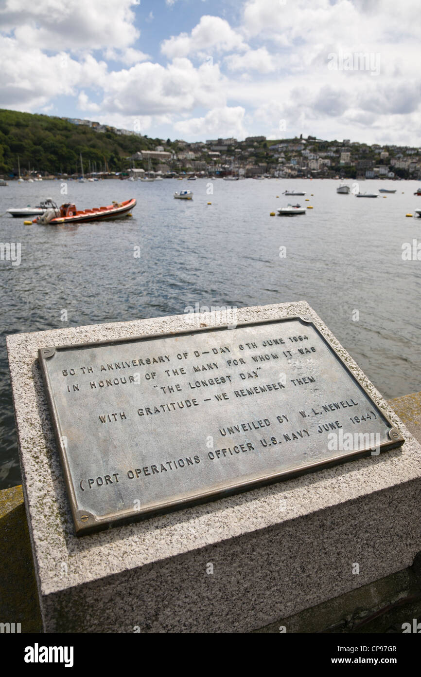 D-Day memorial plaque in Fowey harbour, Cornwall, UK Stock Photo