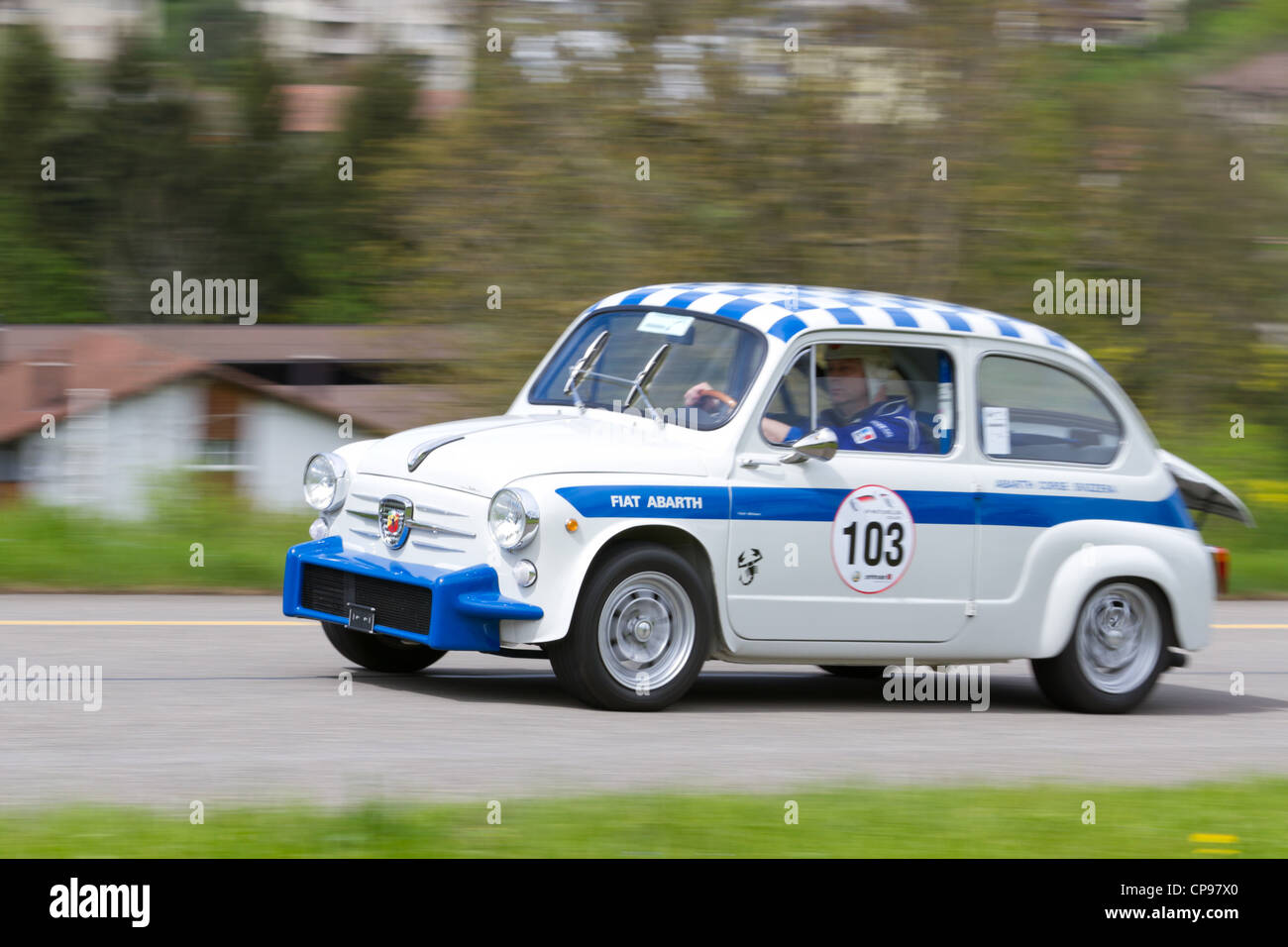 Vintage race touring car Fiat Abarth 850 TC from 1961 at Grand Prix in Mutschellen, SUI on April 29, 2012. Stock Photo
