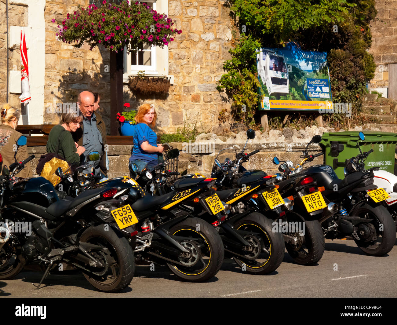 Motorcycles parked in the street at Matlock Bath village Derbyshire