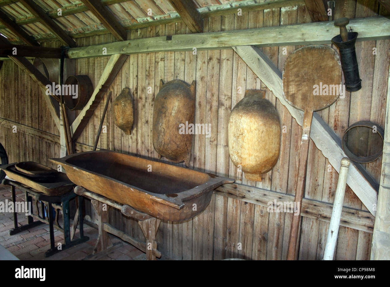Troughs made of one piece of wood Stock Photo