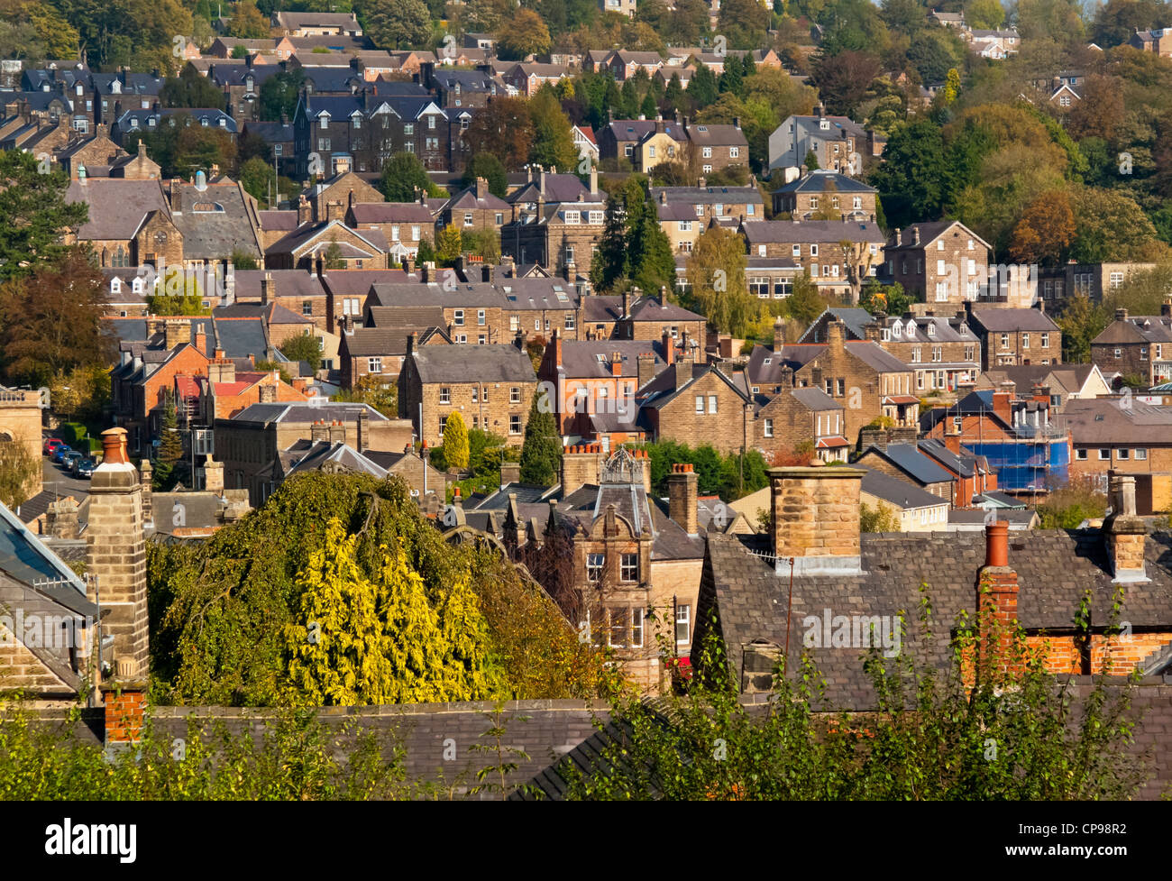 View of rooftops and houses in Matlock Derbyshire Peak District England UK Stock Photo