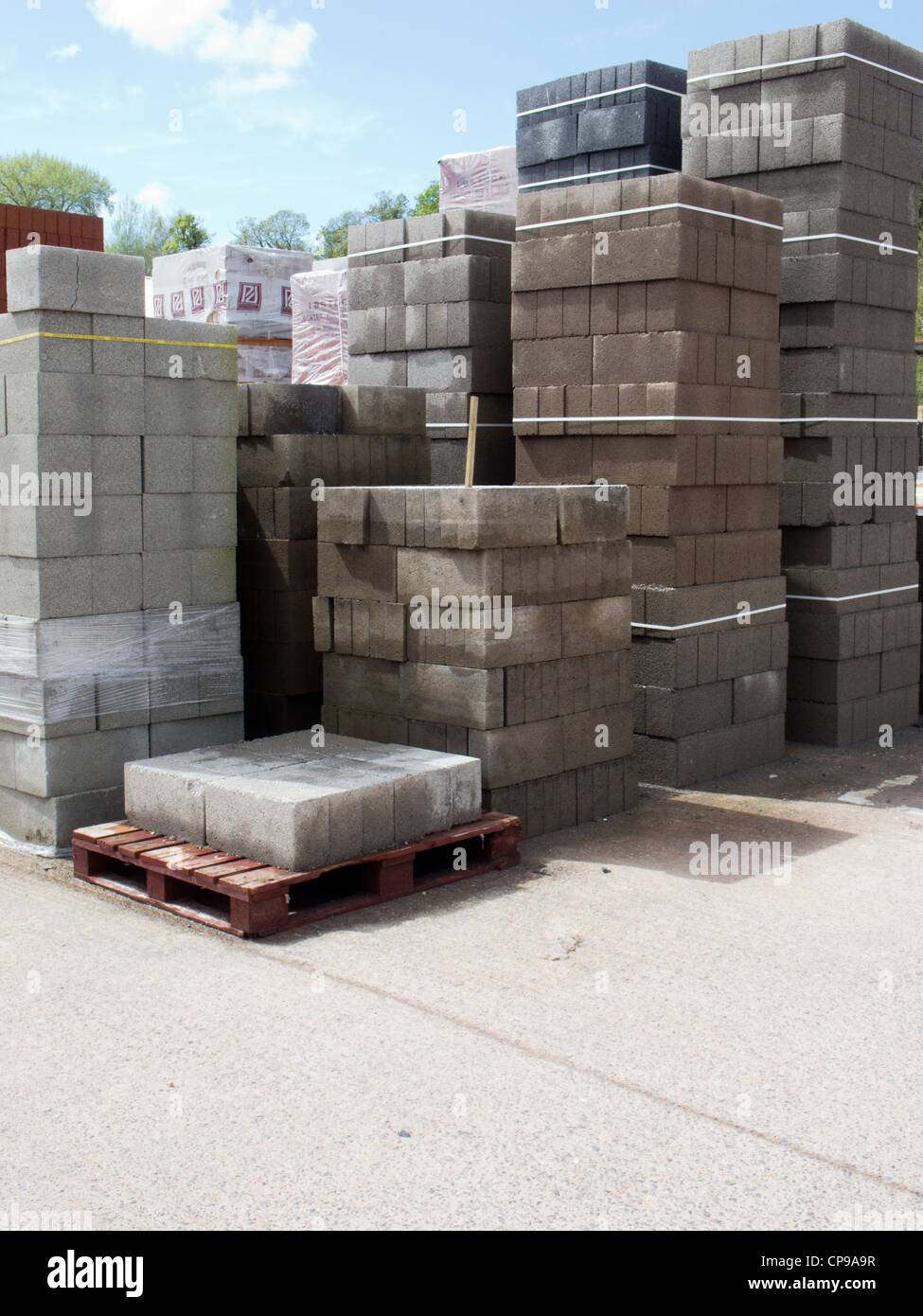 Concrete blocks in a building supplies yard Stock Photo Alamy