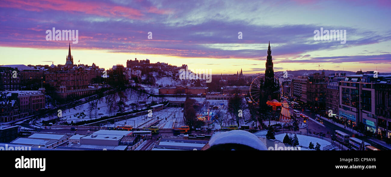 Edinburgh Christmas panoramic with snow, Scotland Stock Photo Alamy