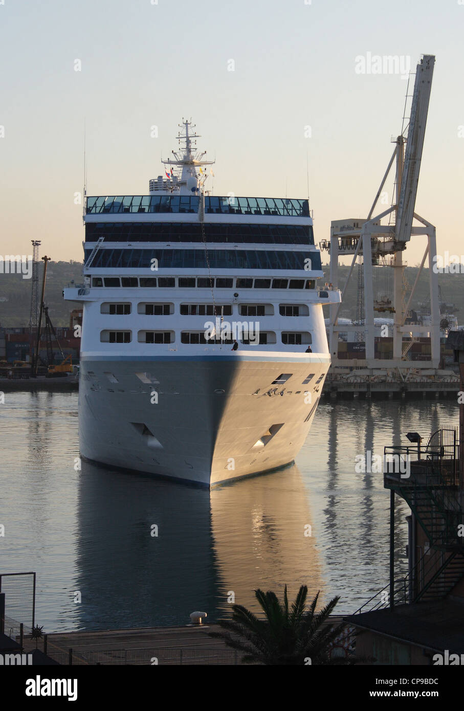 Azamara Journey turning around in the Port of Koper Stock Photo