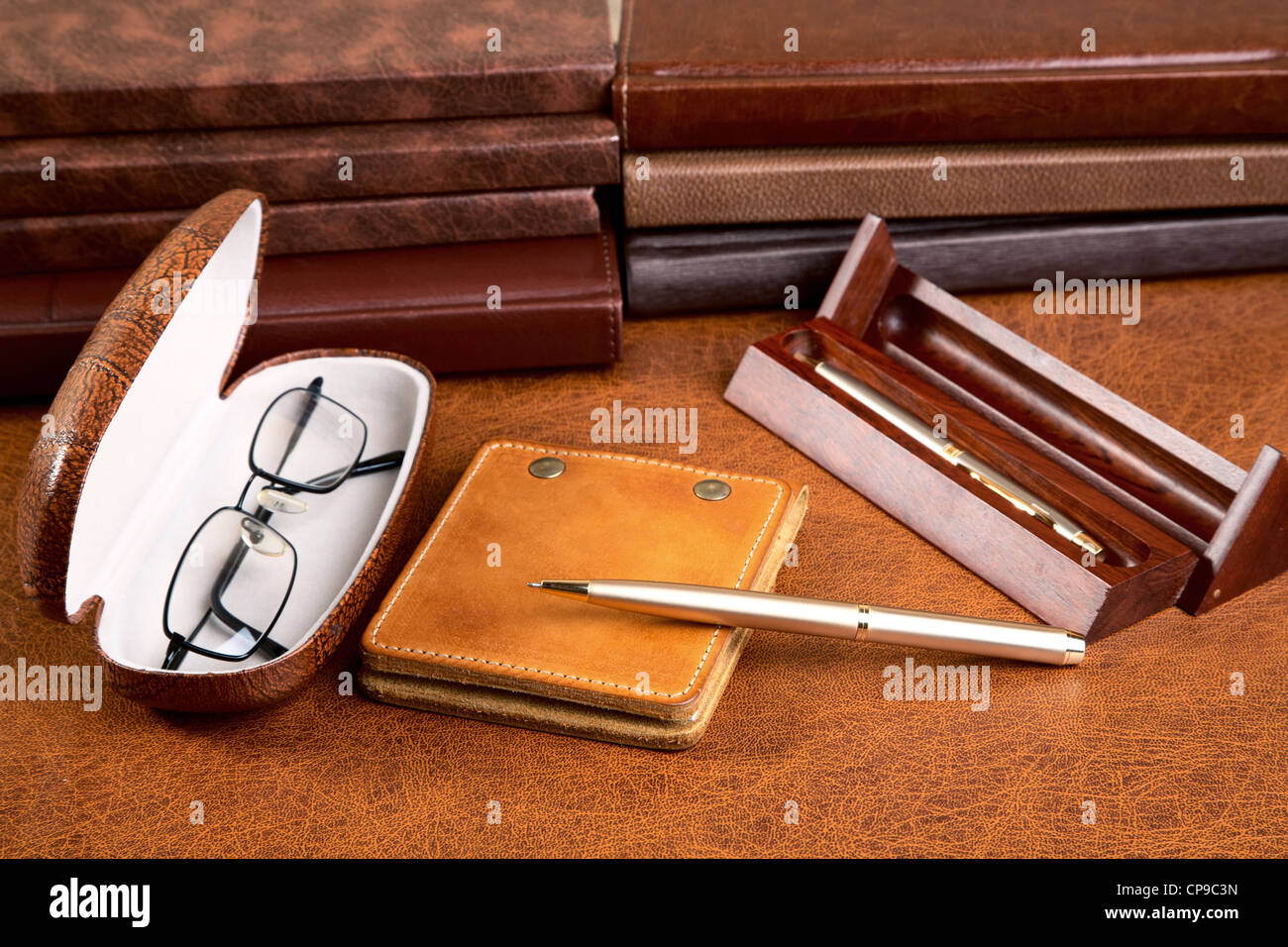 Business still-life with organizers pens and glasses Stock Photo