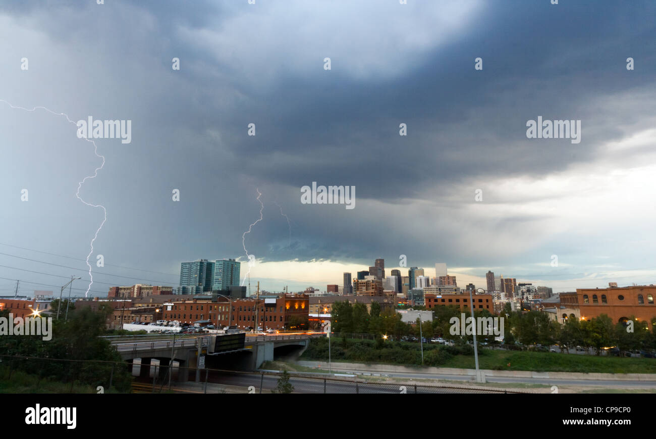 Lightening strike over the Denver Colorado Skyline Stock Photo Alamy