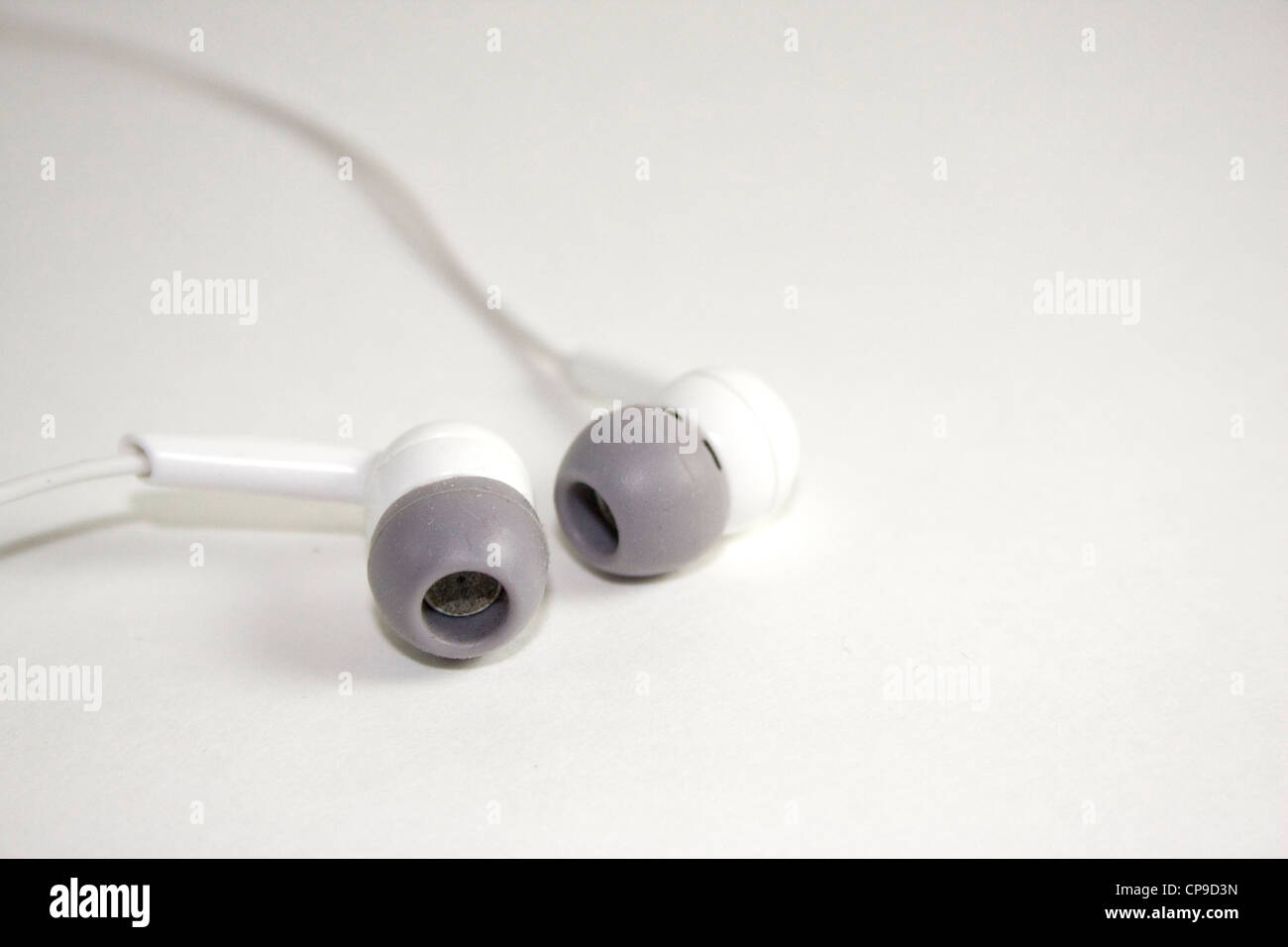 MP3 player earbuds on white background Stock Photo