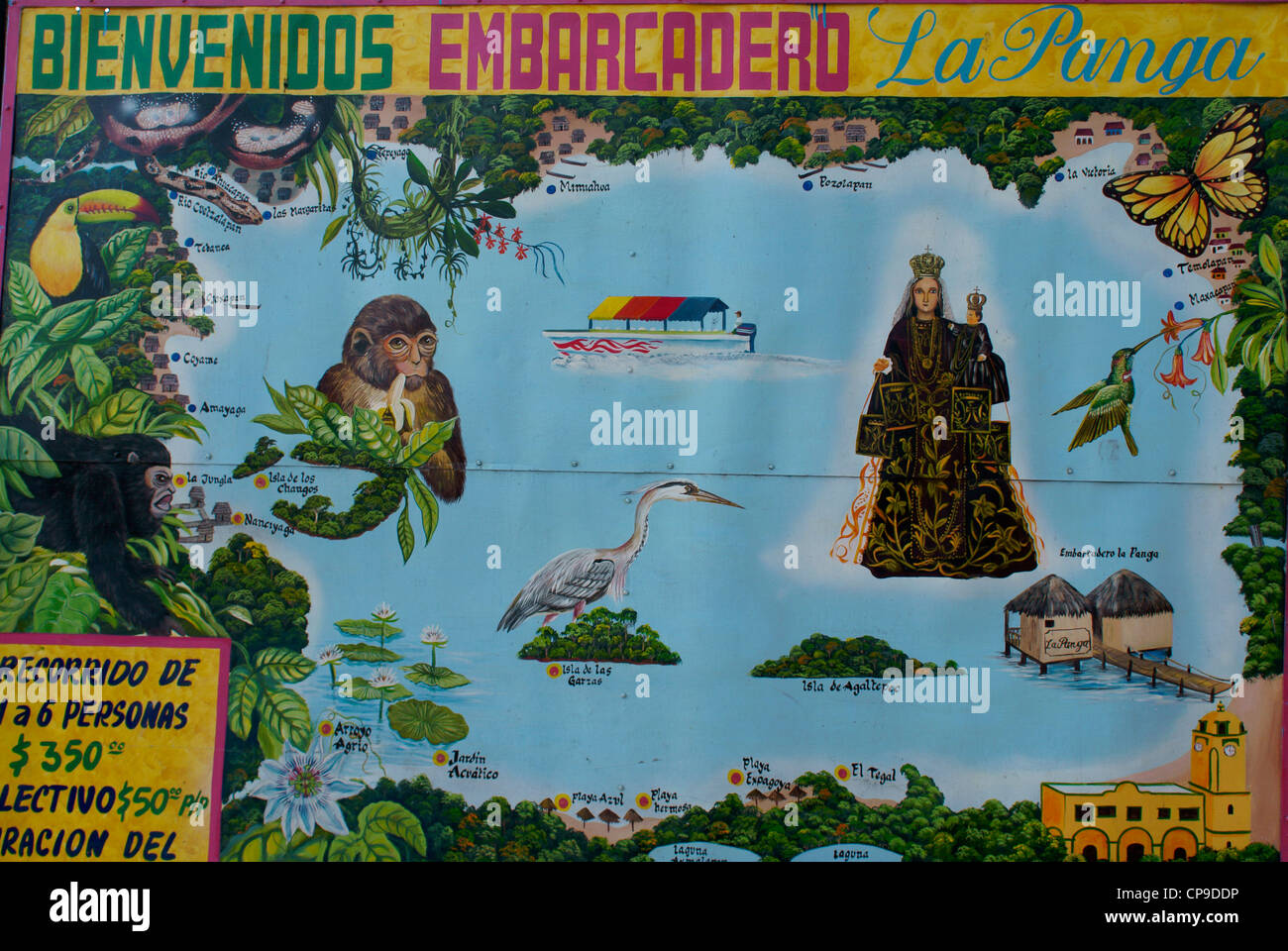 Tourist map of Lake Catemaco, Catemaco, Veracruz, Mexico Stock Photo