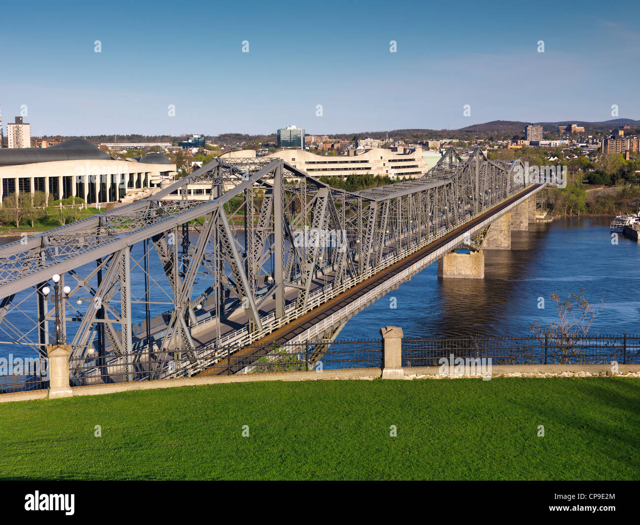 The Royal Alexandra Interprovincial Bridge over Ottawa River connecting Ottawa, Ontario and Gatineau, Quebec. Canada Stock Photo