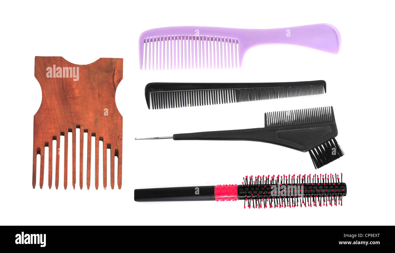Different hair combs on white background Stock Photo Alamy