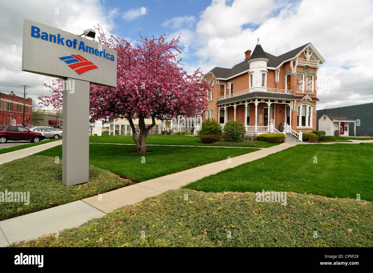 Bank of America housed in an old Victorian building in Baker City, Oregon. Stock Photo