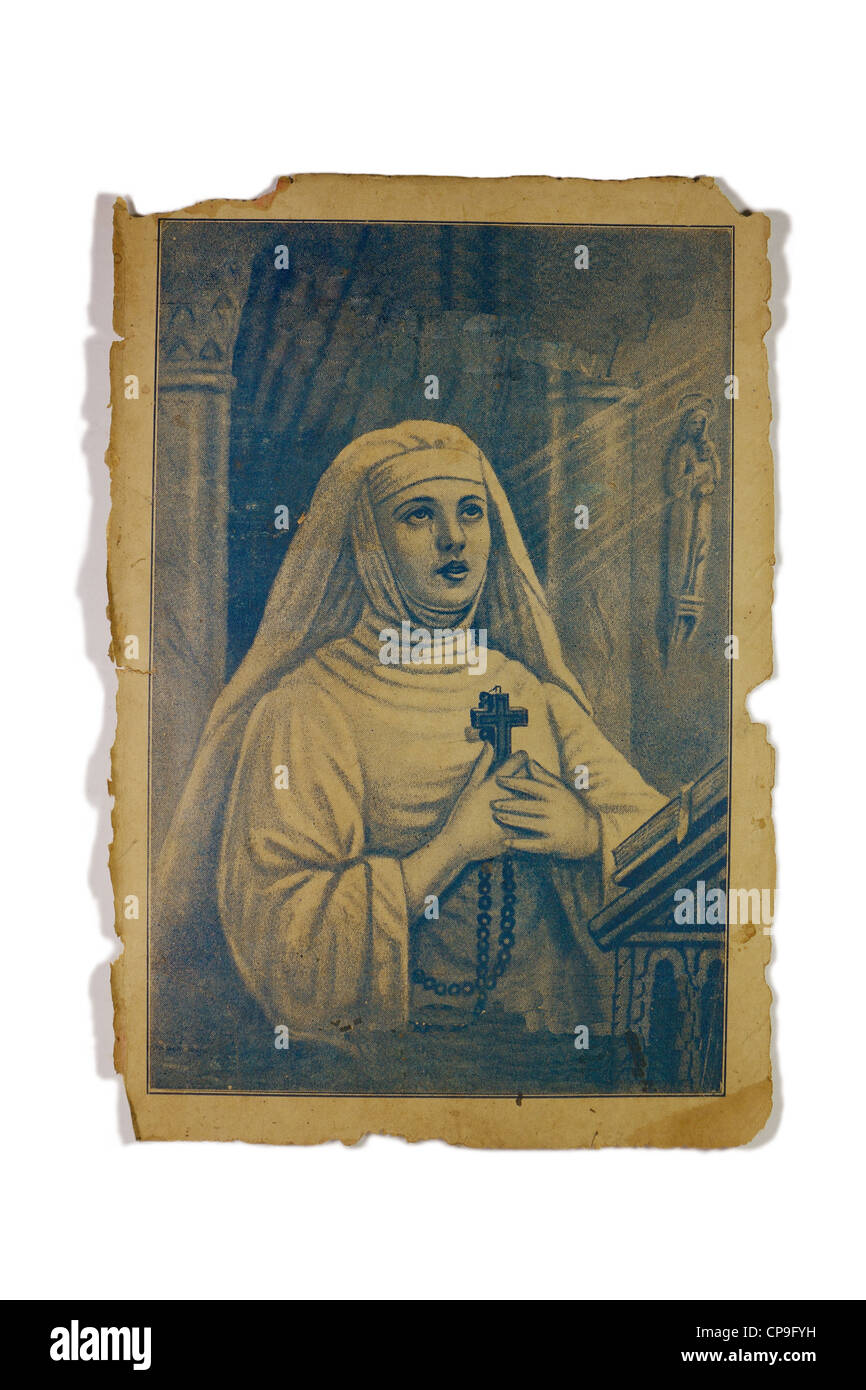 vintage drawing of a nun with rosary, praying Stock Photo - Alamy