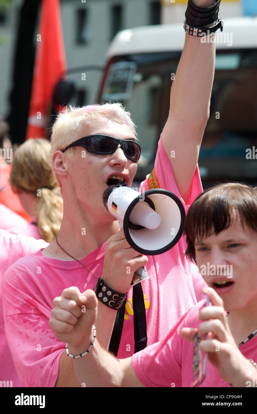 Gay men celebrating Christopher Street Day, Cologne, Germany. Stock Photo