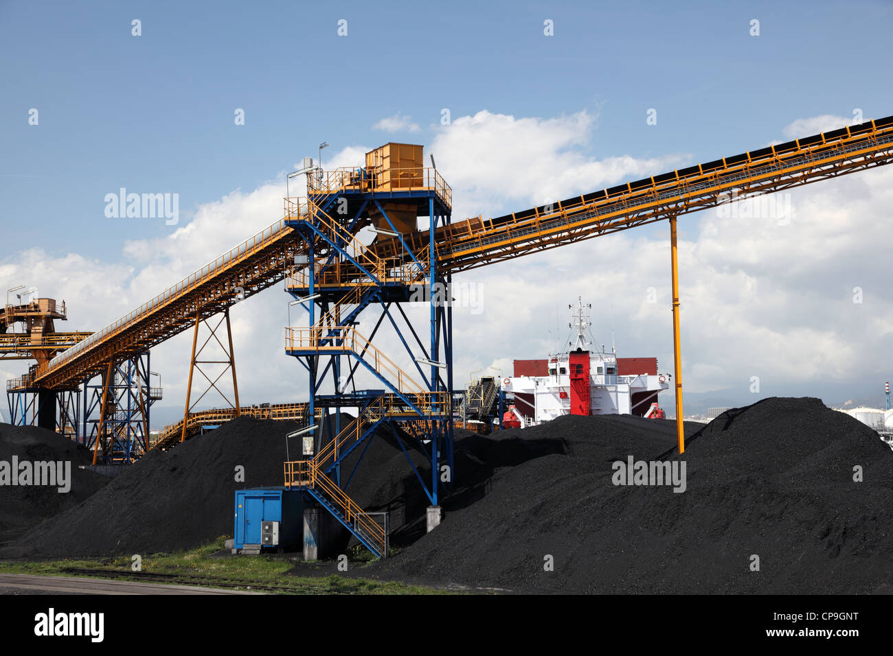 Black coal at the industrial port Stock Photo
