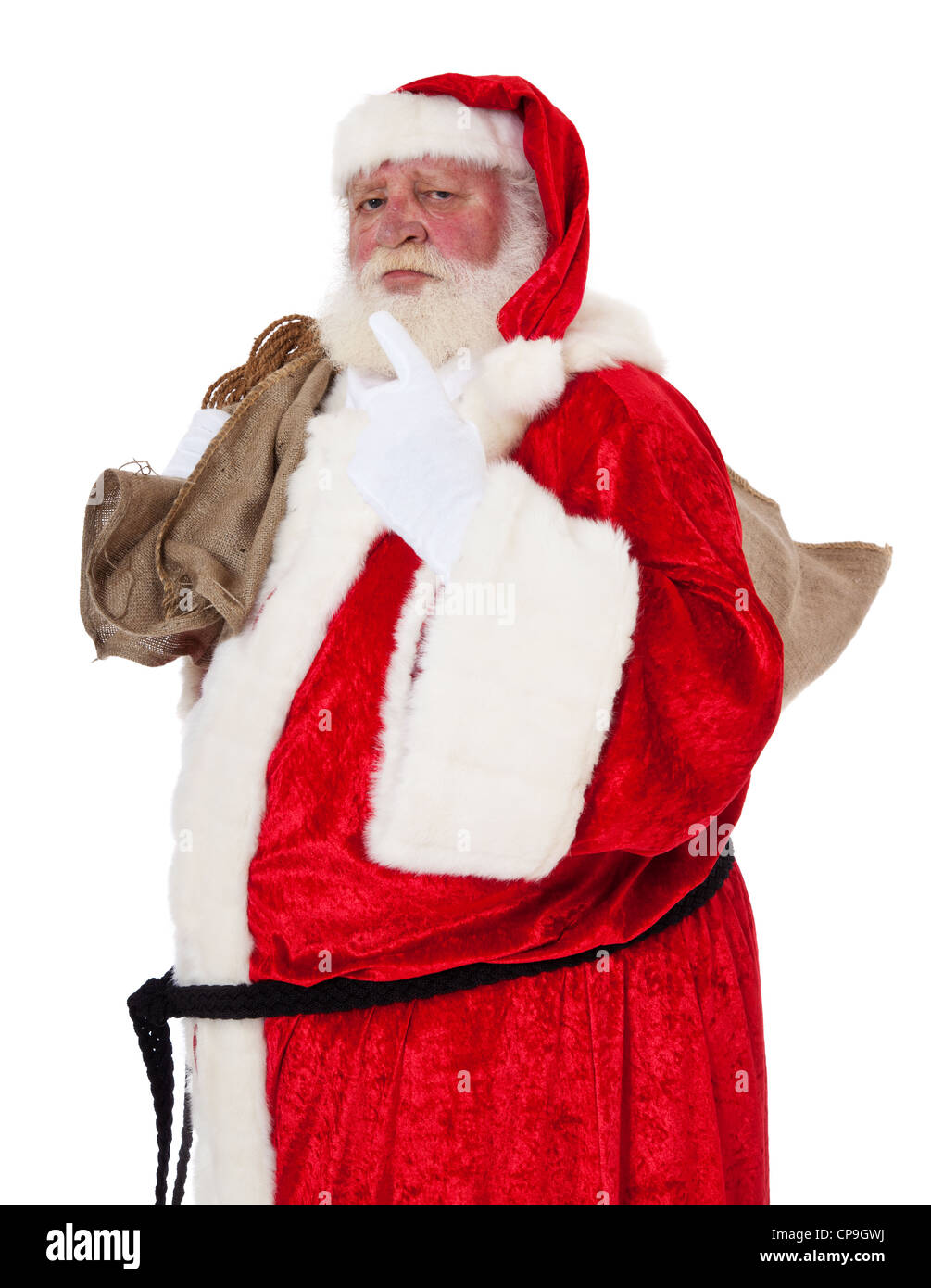 Santa Claus in authentic look in bad mood. All on white background ...
