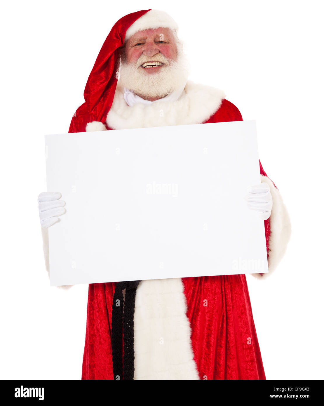 Santa Claus in authentic look holding blank white sign. All on white ...