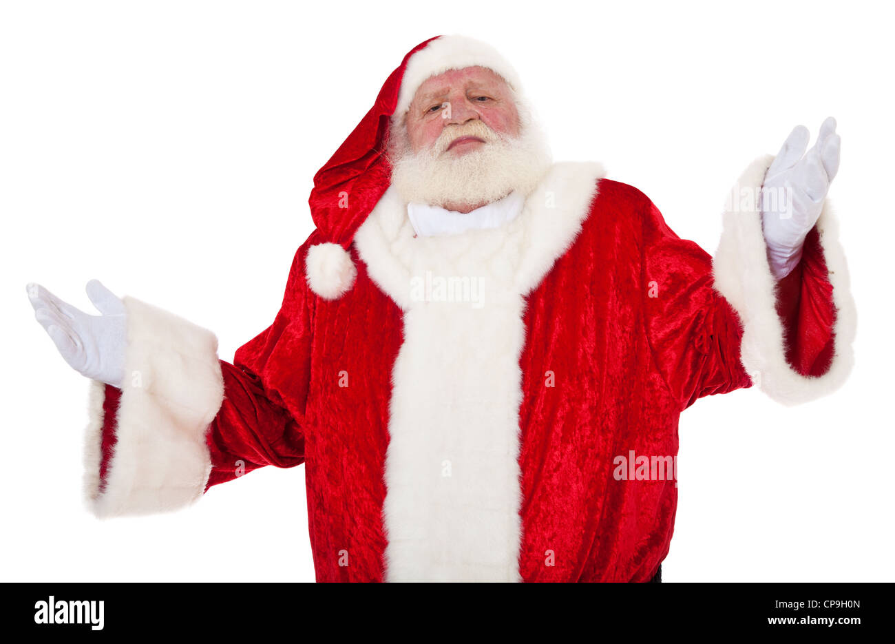 Santa Claus in authentic look with uncertain expression. All on white ...