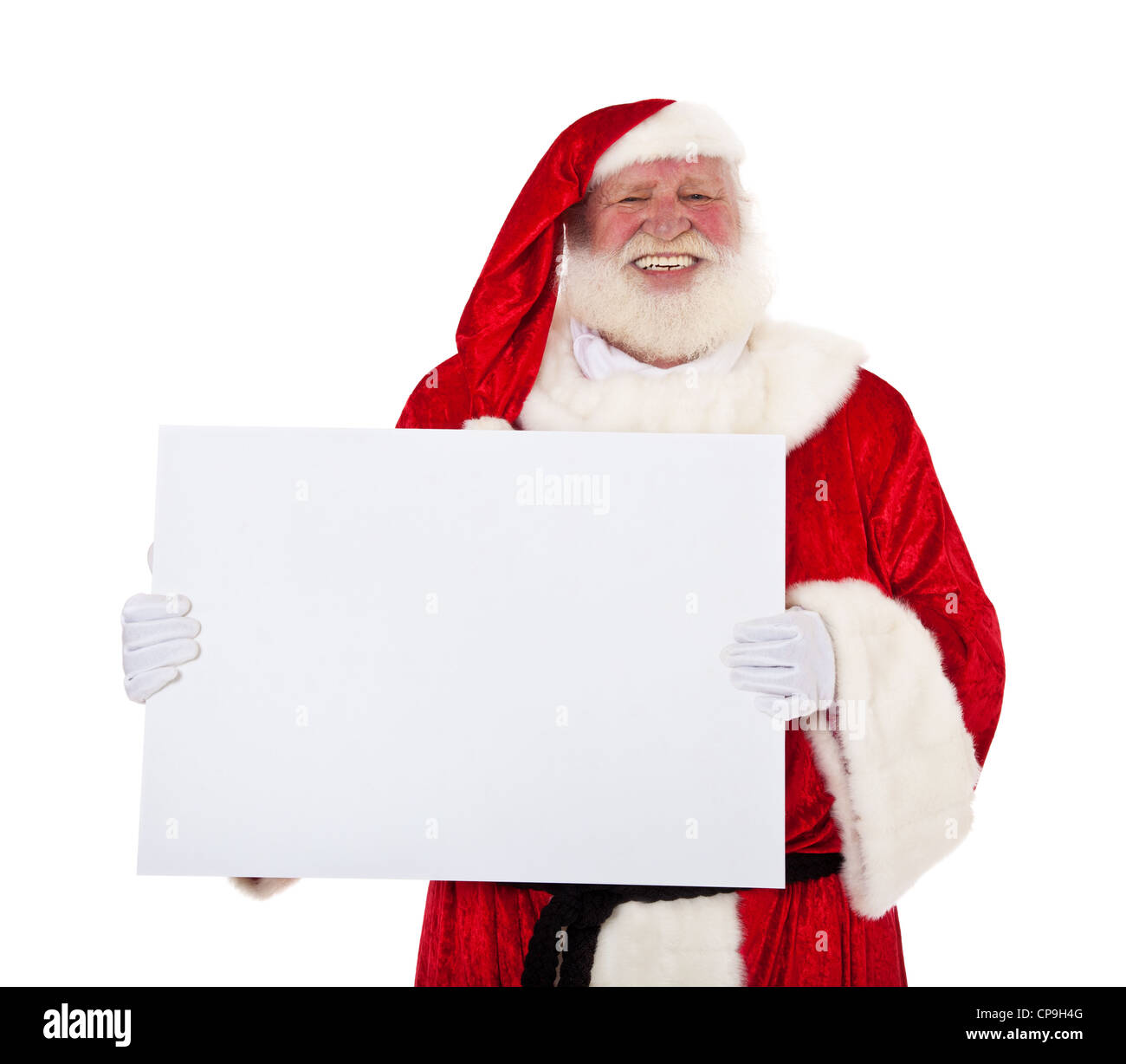Santa Claus in authentic look holding blank white sign. All on white ...