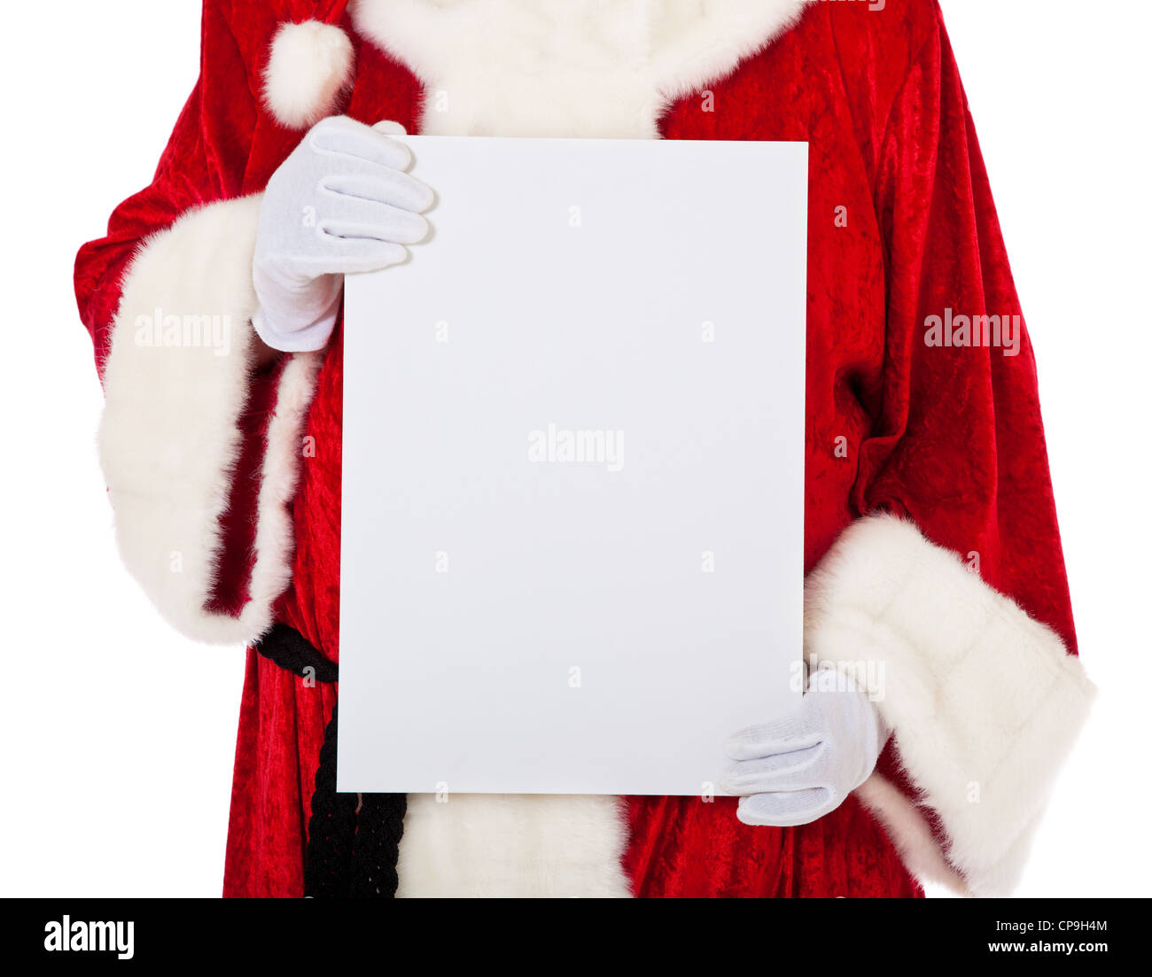 Santa Claus in authentic look holding blank white sign. All on white ...