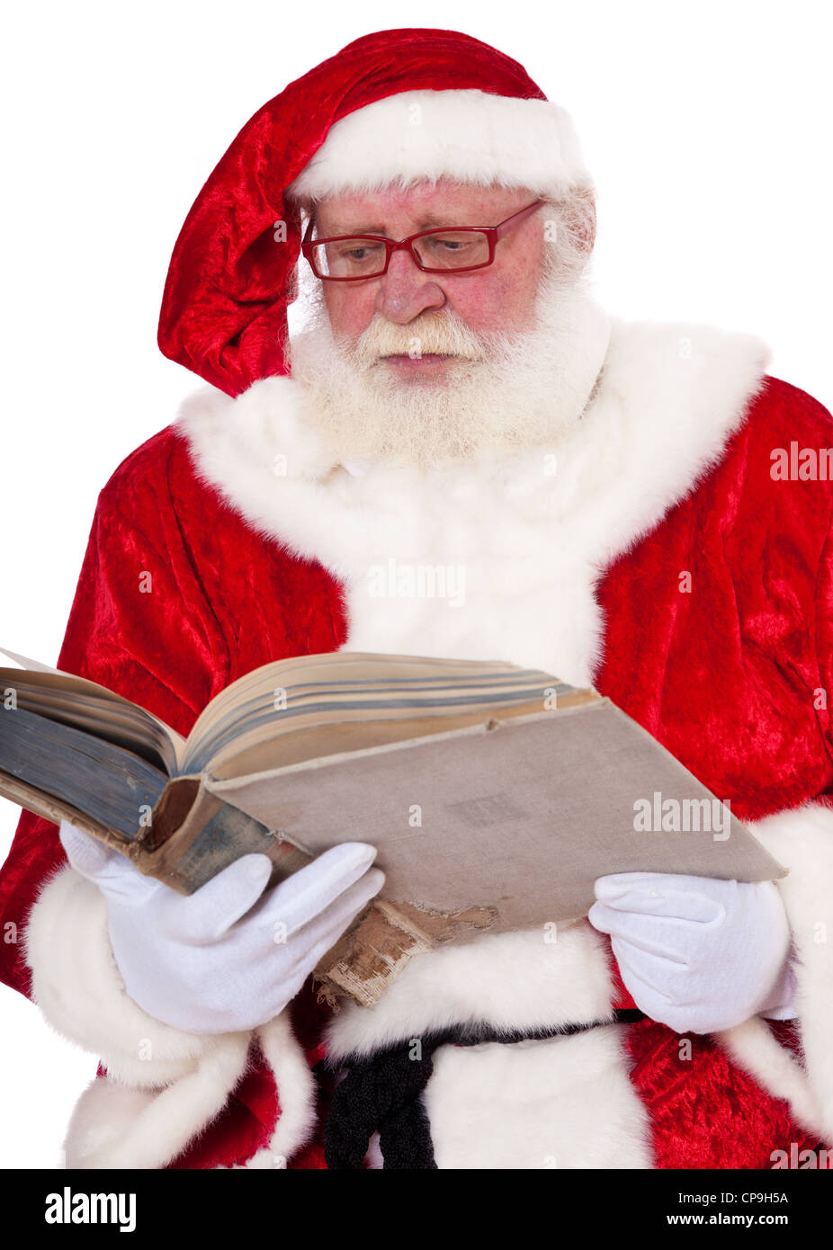 Santa Claus in authentic look storytelling. All on white background ...