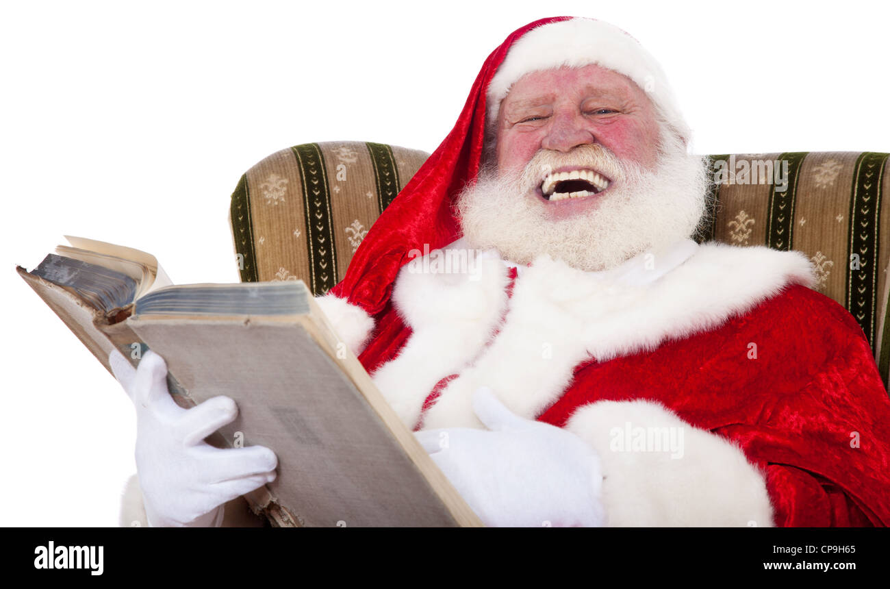 Santa Claus in authentic look storytelling. All on white background ...