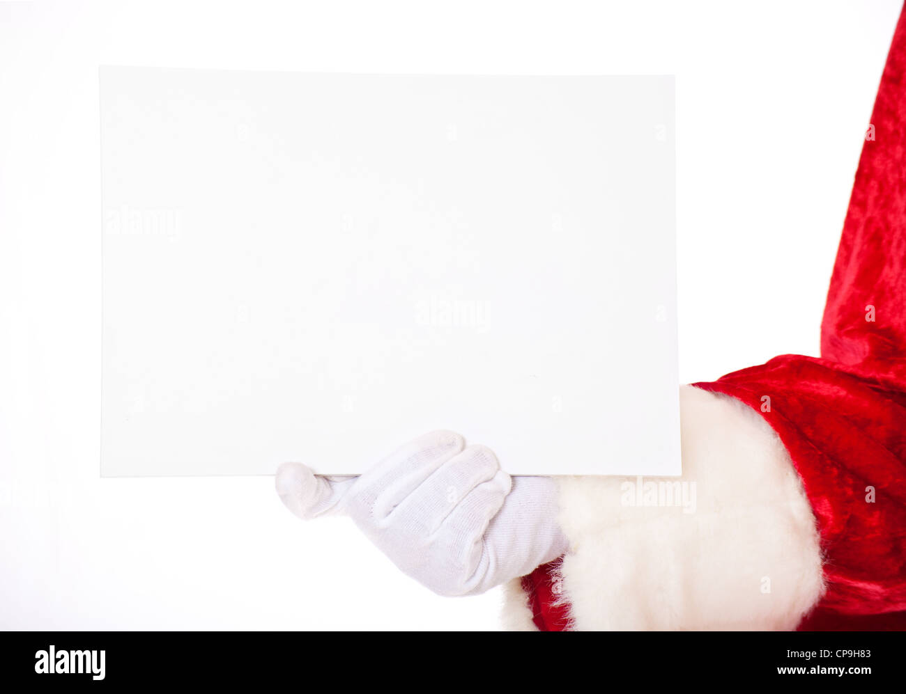 Santa Claus holding blank white sign. All on white background Stock ...
