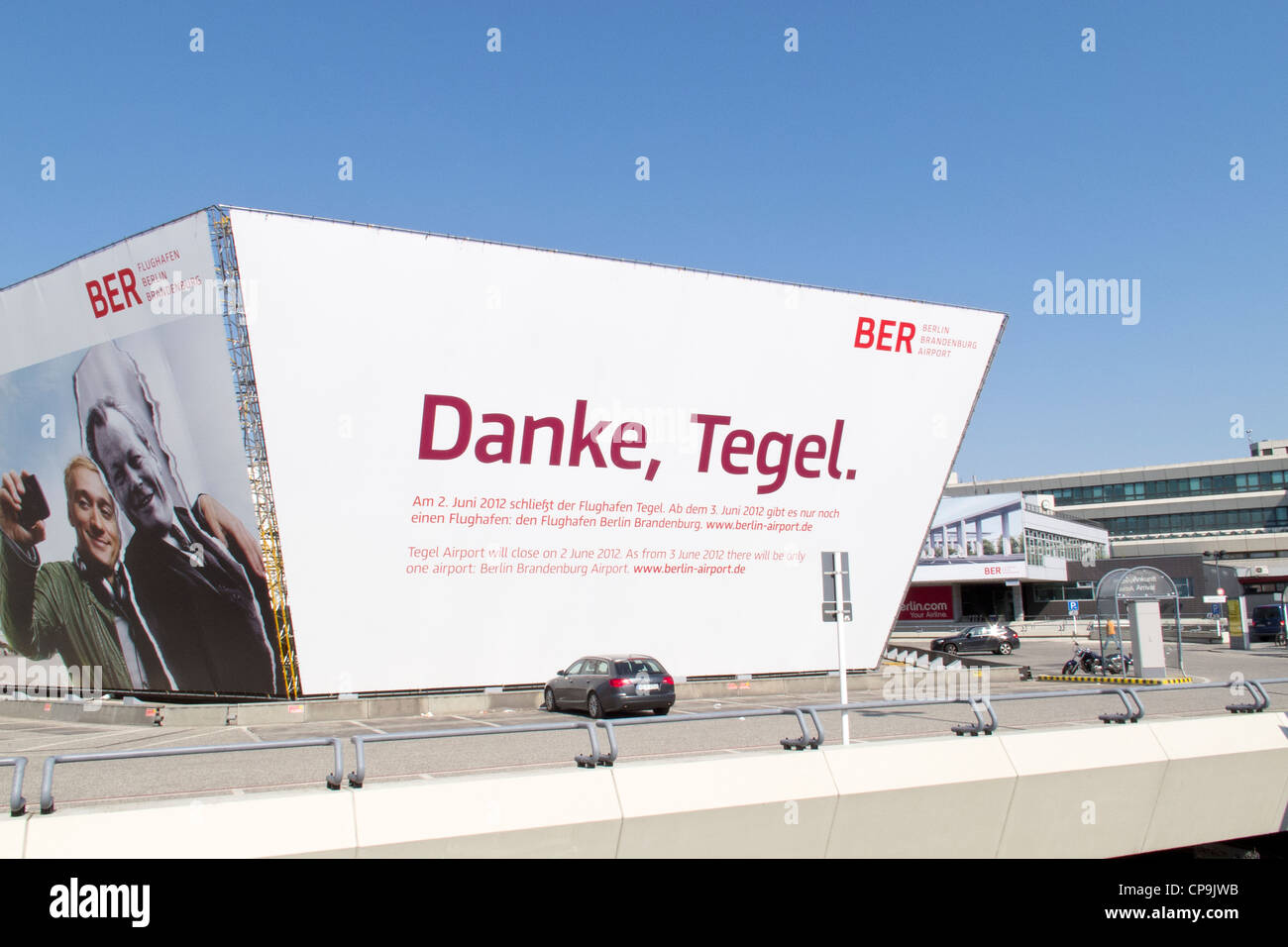 Berlin - Tegel Airport.  Signs announcing the Berlin Brandenburg airport Stock Photo