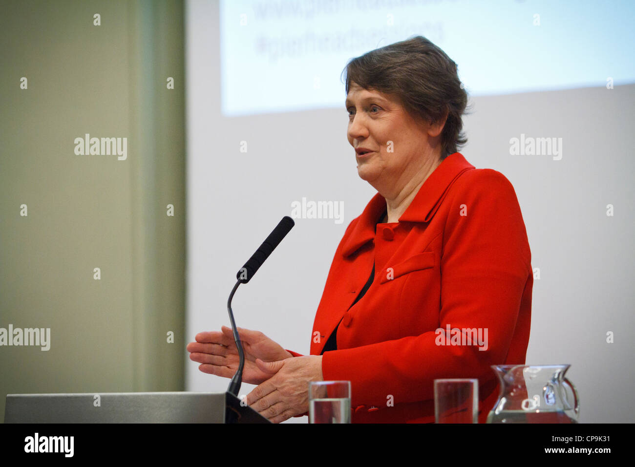 Helen Clark administrator to the UNDP and former New Zealand Prime Minister speaks at Cardiff Bay Stock Photo