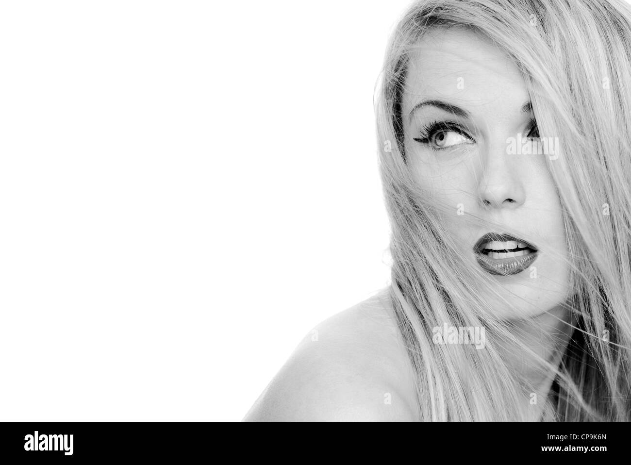 blonde model beauty headshot black & white Stock Photo Alamy