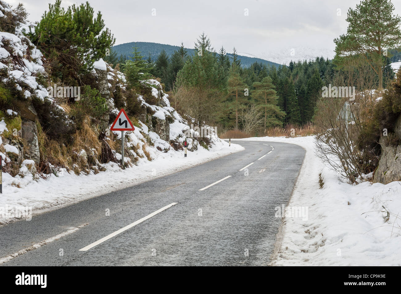 A712 The Queens Way in winter, Galloway Forest Park, Galloway, Scotland, UK Stock Photo