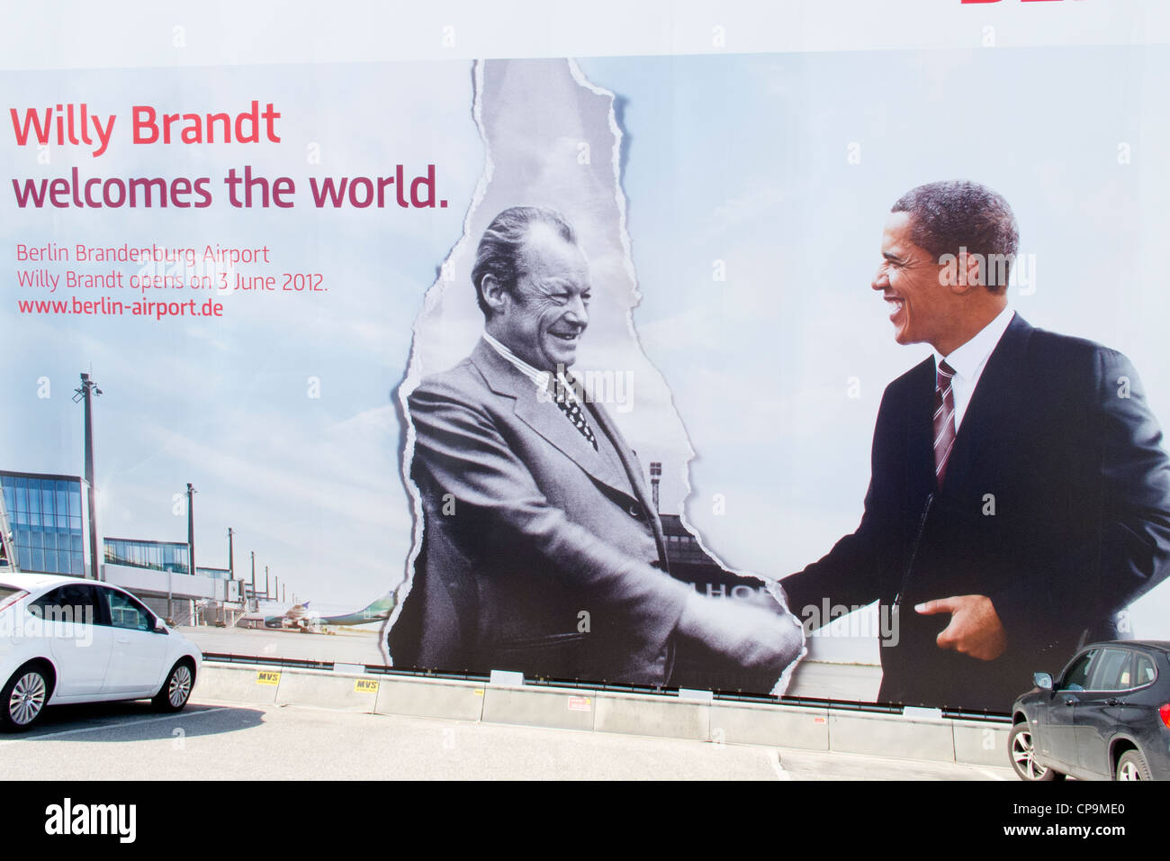 Berlin - Tegel Airport - advertisement advertising the new Brandenburg Airport Stock Photo