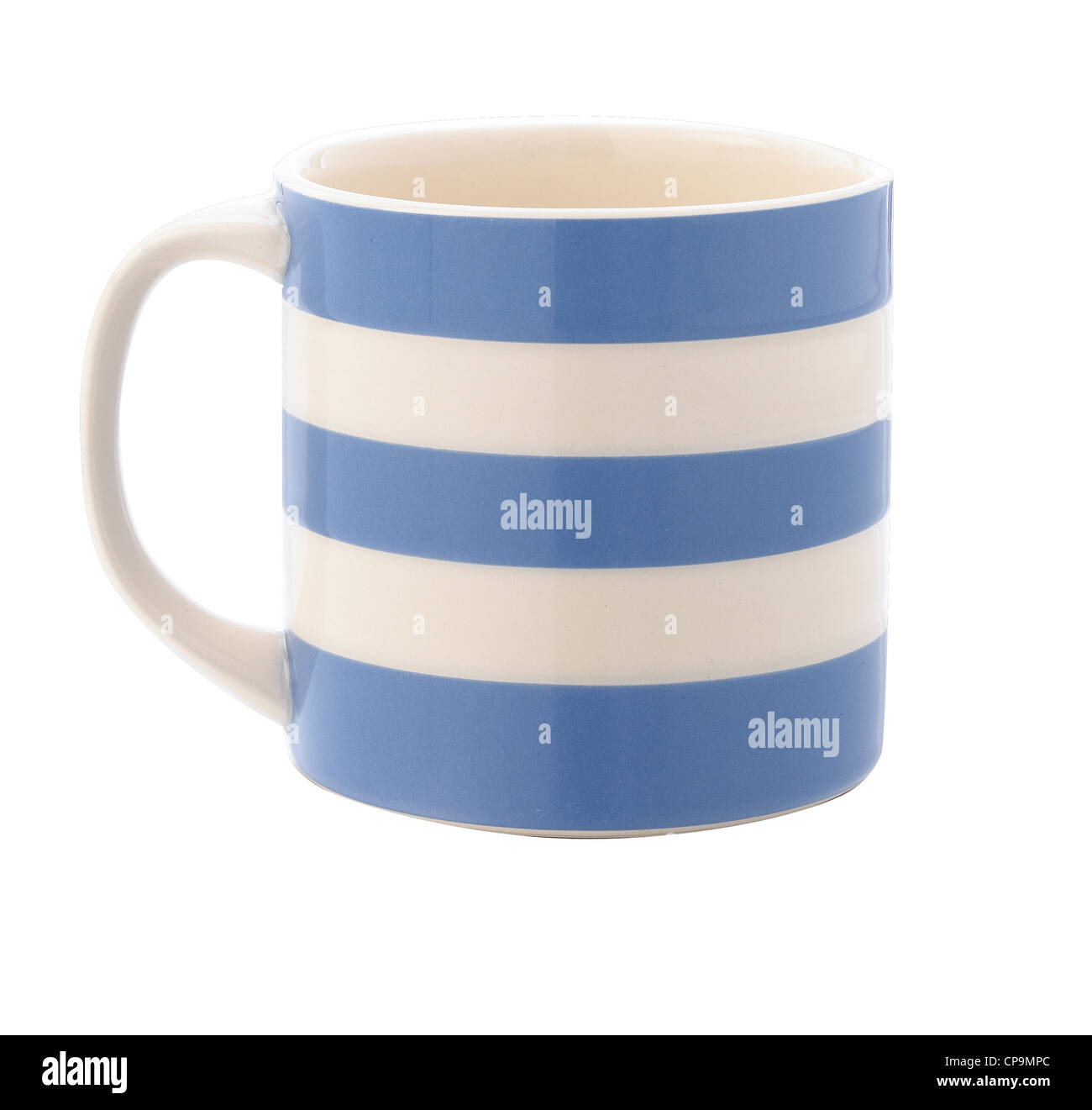 Blue and white striped mug Stock Photo