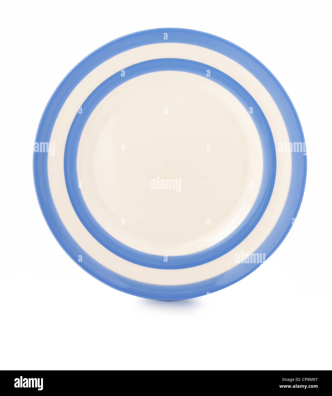 Blue and white striped plate Stock Photo